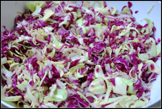 Ensalada de col con cilantro y cebolla